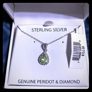 Sterling Silver Genuine Peridot & Diamond Necklack